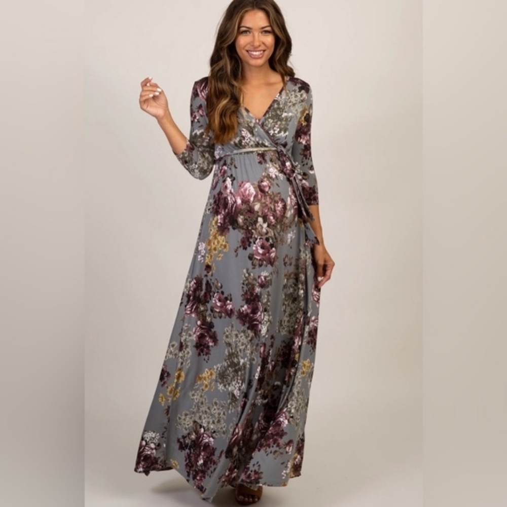 Pinkblush Floral Maxi Wrap Dress - Gray and Purple